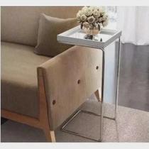 Kit 2 Mesas Apoio Lateral Sofá Cama com Espelho Base Prata