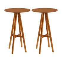 Kit 2 Mesas Bistrô Alta Redonda Sila Base Madeira Maciça Mel Kit 2 Mesas Bistrô Alta Redonda Sila Base Madeira Maciça Mel