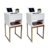 Kit 2 Mesas Cabeceira 30Cm Branco Industrial Pés Dourado Eco