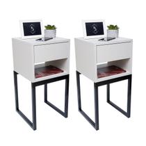 Kit 2 Mesas Cabeceira 30Cm Branco Industrial Pés Preto Eco