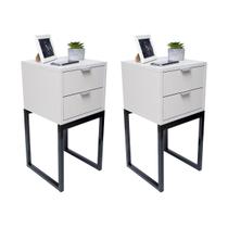 Kit 2 Mesas Cabeceira 30Cm Branco Industrial Pés Preto Eco