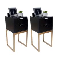 Kit 2 Mesas Cabeceira 30Cm Preto Industrial Pés Dourado Eco Kit 2 Mesas Cabeceira 30Cm Preto Industrial Pés Dourado Eco