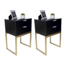 Kit 2 Mesas Cabeceira 40Cm Preto Industrial Pés Dourado Eco