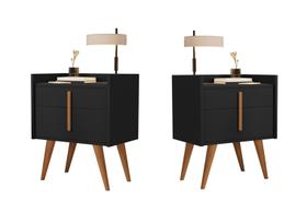 Kit 2 Mesas Cabeceira Dama Plus Pés Palito Madeira Cor Preto