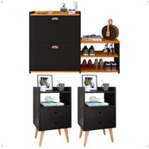 Kit 2 Mesas Cabeceira Dream Preto Mesinha Lateral Cama Sapateira Vertical Milano Banquinho Organizador Quarto Cinamomo - Lojas RPM Kit 2 Mesas Cabeceira Dream Preto Mesinha Lateral Cama Sapateira Vertical Milano Banquinho Organizador Quarto Cinamomo - Lojas RPM