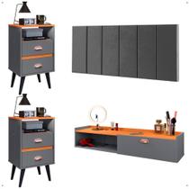Kit 2 Mesas Cabeceira Gavetas Organizadora Penteadeira Nicho Porta Objetos Painel Parede Estofado King Size 1,95 - Lojas RPM