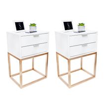Kit 2 Mesas Cabeceira Industrial Off White 30Cm 2 Gavetas Kit 2 Mesas Cabeceira Industrial Off White 30Cm 2 Gavetas