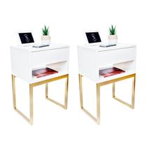 Kit 2 Mesas Cabeceira Industrial Off White Eco 50Cm Base Kit 2 Mesas Cabeceira Industrial Off White Eco 50Cm Base