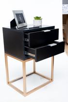 Kit 2 Mesas Cabeceira Industrial Preto 30Cm 2 Gavetas Base