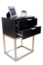 Kit 2 Mesas Cabeceira Industrial Preto 50Cm 2 Gavetas Base