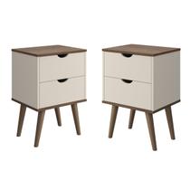 Kit 2 Mesas Cabeceira Madri Gavetas Organizadoras Corrediças Metálica Pés Palito Mesinha Lateral Cama Decoração Quarto Luxo
