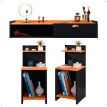 Kit 2 Mesas Cabeceira Mesinha Lateral Fantasy Preto/Cinamomo Penteadeira Suspensa Camarim Decor Puxador Concha Quarto - Lojas RPM Kit 2 Mesas Cabeceira Mesinha Lateral Fantasy Preto/Cinamomo Penteadeira Suspensa Camarim Decor Puxador Concha Quarto - Lojas RPM