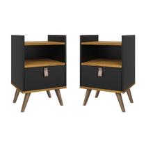 Kit 2 Mesas Cabeceira Multiuso Suspensa Retrô Puxador Couro Nicho Superior Decoração Quarto Moderno Kit 2 Mesas Cabeceira Multiuso Suspensa Retrô Puxador Couro Nicho Superior Decoração Quarto Moderno