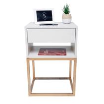 Kit 2 Mesas Cabeceira Off White Industrial 40Cm Base Dourada Kit 2 Mesas Cabeceira Off White Industrial 40Cm Base Dourada