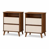 Kit 2 Mesas Cabeceira Ônix Gaveta Nicho Estilo Retrô Moderno Quarto Cama Casal Solteiro Canela Off