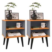 Kit 2 Mesas Cabeceira Pés Palito Retrô Nicho Decorativo Prateleira Organizadora Jogo Quarto Completo Mesinha Lateral Cama