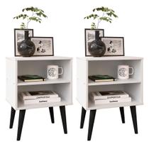 Kit 2 Mesas Cabeceira Pés Palito Retrô Nicho Decorativo Prateleira Organizadora Jogo Quarto Completo Mesinha Lateral Cama - RPM Móveis Kit 2 Mesas Cabeceira Pés Palito Retrô Nicho Decorativo Prateleira Organizadora Jogo Quarto Completo Mesinha Lateral Cama - RPM Móveis