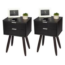 Kit 2 Mesas Cabeceira Retrô 40Cm Preto Pés Marrom 2 Gavetas Kit 2 Mesas Cabeceira Retrô 40Cm Preto Pés Marrom 2 Gavetas