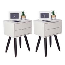 Kit 2 Mesas Cabeceira Retro Off White 2 Gavetas 40Cm Pé Kit 2 Mesas Cabeceira Retro Off White 2 Gavetas 40Cm Pé