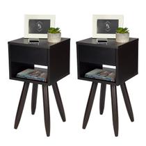 Kit 2 Mesas Cabeceira Retro Preto 30Cm Pé Palito Marrom Kit 2 Mesas Cabeceira Retro Preto 30Cm Pé Palito Marrom