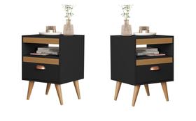 Kit 2 Mesas Cabeceira Silmara Plus Gaveta Pés Palito Preto / Kit 2 Mesas Cabeceira Silmara Plus Gaveta Pés Palito Preto /