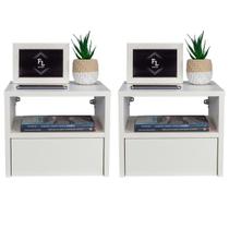 Kit 2 Mesas Cabeceira Suspensa Off White 30 Cm Gaveta