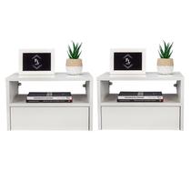 Kit 2 Mesas Cabeceira Suspensa Off White 40 Cm Gaveta Kit 2 Mesas Cabeceira Suspensa Off White 40 Cm Gaveta