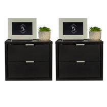 Kit 2 Mesas Cabeceira Suspensa Preto 2 Gavetas 30 Cm Kit 2 Mesas Cabeceira Suspensa Preto 2 Gavetas 30 Cm