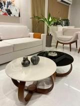 Kit 2 Mesas Centro Base Cebola Com Tampo De Vidro Off Com Preto Kit 2 Mesas Centro Base Cebola Com Tampo De Vidro Off Com Preto