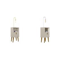 Kit 2 Mesas de Cabeceira 1 Gaveta 1 Nicho Pés Palito Retrô Búzios