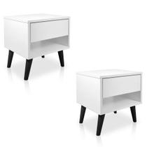 Kit 2 Mesas de Cabeceira 1 Gaveta 38 cm MDF Branco Pés Palito MP Kit 2 Mesas de Cabeceira 1 Gaveta 38 cm MDF Branco Pés Palito MP