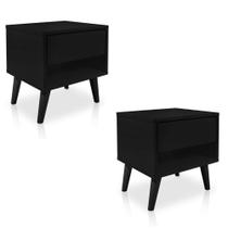 Kit 2 Mesas de Cabeceira 1 Gaveta 38 cm MDF Preto Pés Palito MP Kit 2 Mesas de Cabeceira 1 Gaveta 38 cm MDF Preto Pés Palito MP
