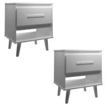 Kit 2 Mesas De Cabeceira 1 Gaveta Com Nicho E Pés Retro Estilo Moderno Para Quarto Branco Mobília Decor