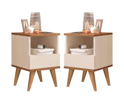 kit 2 mesas de cabeceira 1 gaveta Pes Palito Felipe cor Off white / Nature - Comprar Moveis em Casa kit 2 mesas de cabeceira 1 gaveta Pes Palito Felipe cor Off white / Nature - Comprar Moveis em Casa