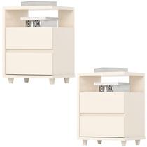 Kit 2 Mesas De Cabeceira 2 Gavetas 48 cm Campeche Off White Henn