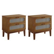 Kit 2 Mesas de Cabeceira 2 Gavetas Santorini Amêndoa 60 Cm com Tela Indiana