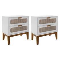 Kit 2 Mesas De Cabeceira 2 Gavetas Santorini Branco 60 Cm Palhinha Indiana