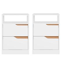 Kit 2 Mesas de Cabeceira 2 Gavetas Sara Branco Freijó