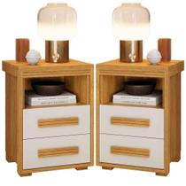 Kit 2 Mesas De Cabeceira 2 Gavetas Tóquio 100% Mdf - Casa Chick Cinamomo/off White