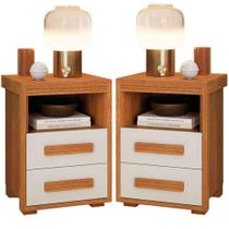 Kit 2 Mesas De Cabeceira 2 Gavetas Tóquio 100% Mdf - Casa Chick Nature/off White
