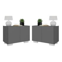 Kit 2 Mesas De Cabeceira 2 Portas E Pés Grafite branco