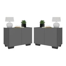Kit 2 Mesas De Cabeceira 2 Portas E Pés Mp4139 Grafite preto