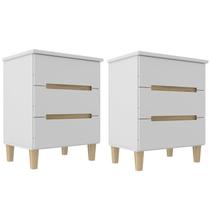Kit 2 Mesas de Cabeceira 3 Gavetas 100% MDF Pés em Madeira Maciça LOGAN Yescasa Kit 2 Mesas de Cabeceira 3 Gavetas 100% MDF Pés em Madeira Maciça LOGAN Yescasa