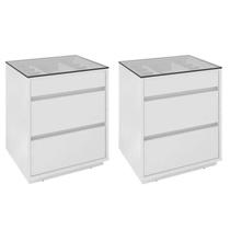 Kit 2 Mesas de Cabeceira 3 Gavetas com Organizador Tampo Vidro Belize Kit 2 Mesas de Cabeceira 3 Gavetas com Organizador Tampo Vidro Belize