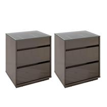 Kit 2 Mesas de Cabeceira 3 Gavetas com Organizador Tampo Vidro Belize Kit 2 Mesas de Cabeceira 3 Gavetas com Organizador Tampo Vidro Belize