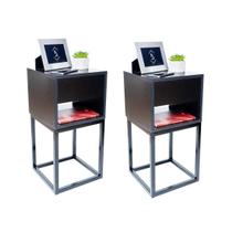 Kit 2 Mesas De Cabeceira 30Cm Preto 1 Gaveta Metal Ind Preta