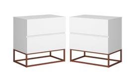 Kit 2 Mesas De Cabeceira 45 cm Eros 2 Gavetas Com Corrediças Telescopicas E Pés De Ferro Cobre