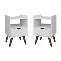 Kit 2 Mesas De Cabeceira Alice com 1 Gaveta Nicho Pés Palito Anti Umidade Decoração Quarto Branco Kit 2 Mesas De Cabeceira Alice com 1 Gaveta Nicho Pés Palito Anti Umidade Decoração Quarto Branco