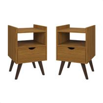 Kit 2 Mesas De Cabeceira Alice com 1 Gaveta Nicho Pés Palito Decoração Quarto