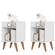 Kit 2 Mesas de Cabeceira Bella criado quarto Retrô Com Nicho Prateleira